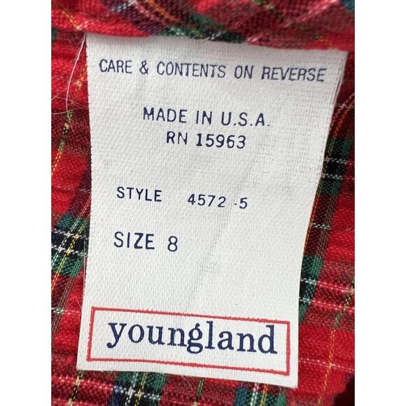 Vintage 80s Youngland Red Plaid Seersucker Dress Bows Lace Collar Size 8 USA - Picture 10 of 12